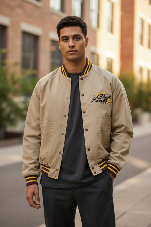 Akademiks Other - Akademiks Bomber Jacket Men's XXXL Black Hornets Beige Retro Street wear Vintage